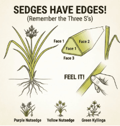 Close-up diagram showing the triangular stem of a sedge